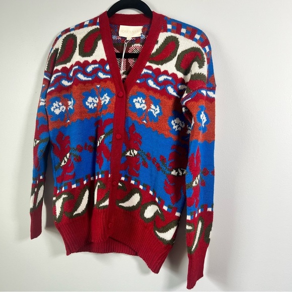 NWT Carolina K 100% Baby Alpaca Wool Sabina Bohemian Cardigan Cowboy Floral XS - Picture 12 of 15